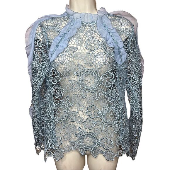 Self Portrait Cut Out Lace Floral Ruffle Top in Ice Blue NWT Size 6 - Picture 5 of 9